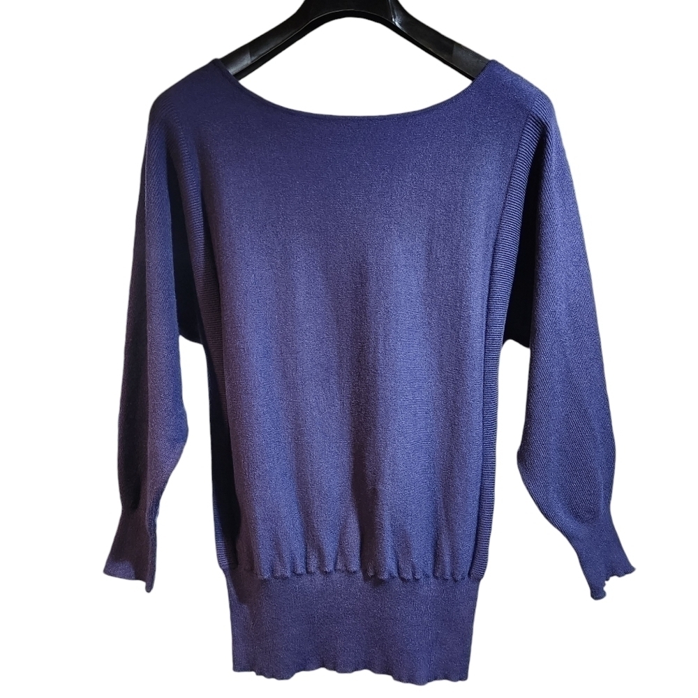 Women's Sweater Pullover Oversized Soft Cozy Navy Crew Neck Knit  Size M